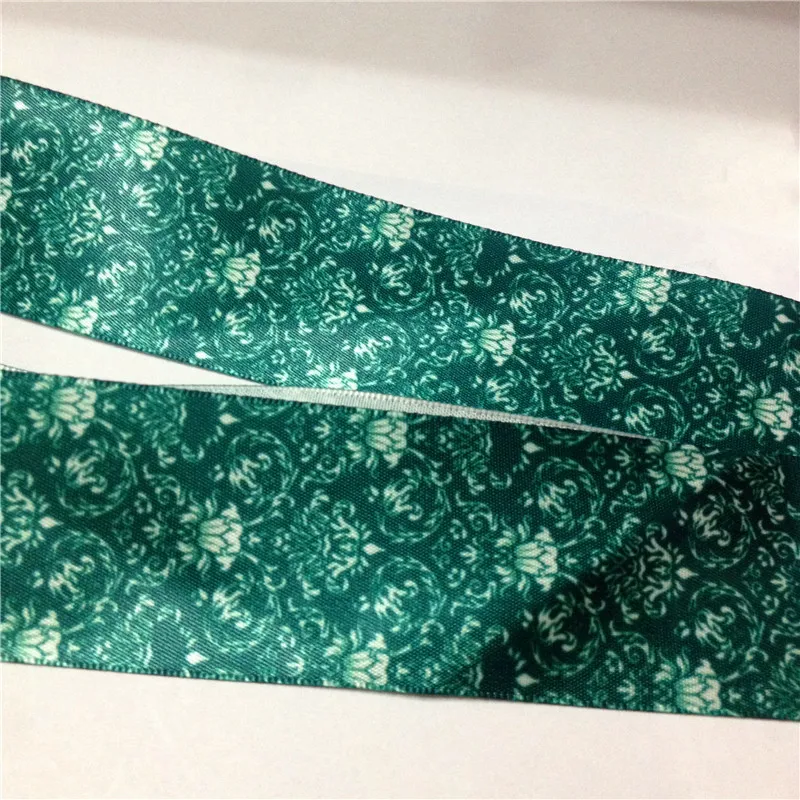 

9 16 22 25 38 50 75 mm width green flower Printed Grosgrain Ribbon or Satin Ribbon F052