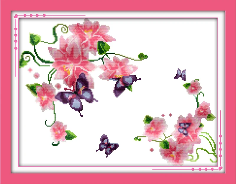 

Flowers & butterflies DMC cross stitch kits 14ct white 11ct print on canvas embroidery set sewing hand made crafts home decor
