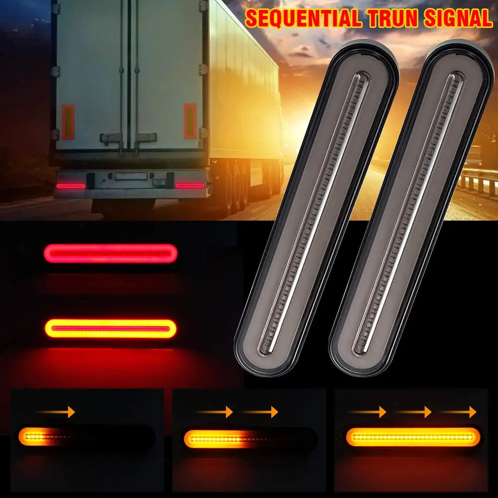 

OKEEN 2pc Car LED Tail Light Bar Sequential Ambe Turn Signal Lights Driving Brake Tail Light for Trailer Truck RV Pickup SUV RV