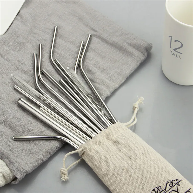 

Reusable Metal Drinking Straws 304 Stainless Steel Sturdy Bent Straight Drinks Straw with Cleaning Brush Bar Party Accessory