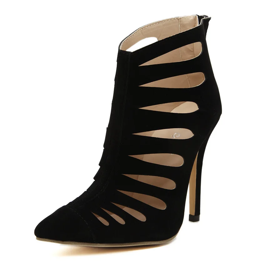 

Fashion 2016 Women High Heels Boots Pointed Toe Stilettos Zipper Women Ankle Boots Hollow Summer Spring Boots Shoes dropshipping