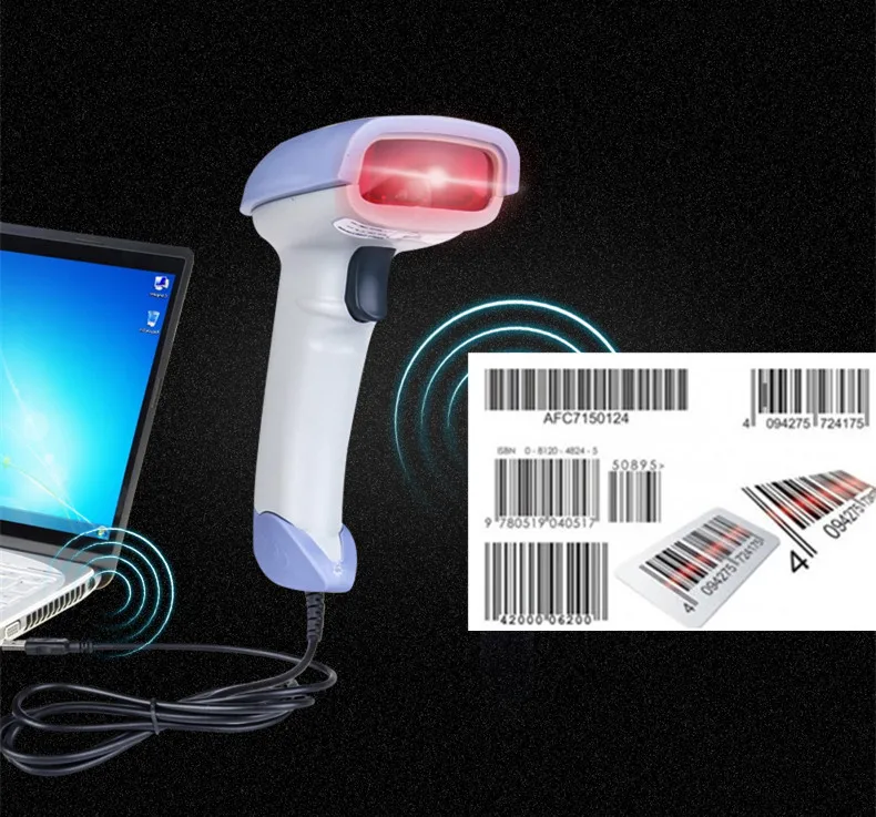 2017 جديد الليزر السلكية الباركود ماسحة قارئ شفرة التّعرّف الباركود قارئ يده الباركود ماسحة usb الماسح الضوئي USB الباركود ماسحة 1D