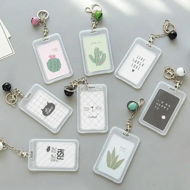 

Women Transparent PVC Bank Bus ID Credit Card Holder Cartoon Cactus Student Card Cover Bag Fruit Keychain Case Organizer W051