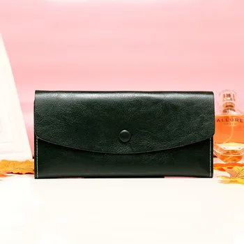 

Portable Women Wallets Genuine Leather Medium-Long Organizer Wallet Oil Wax Cowhide Hasp Vintage Delicate Lady Purse