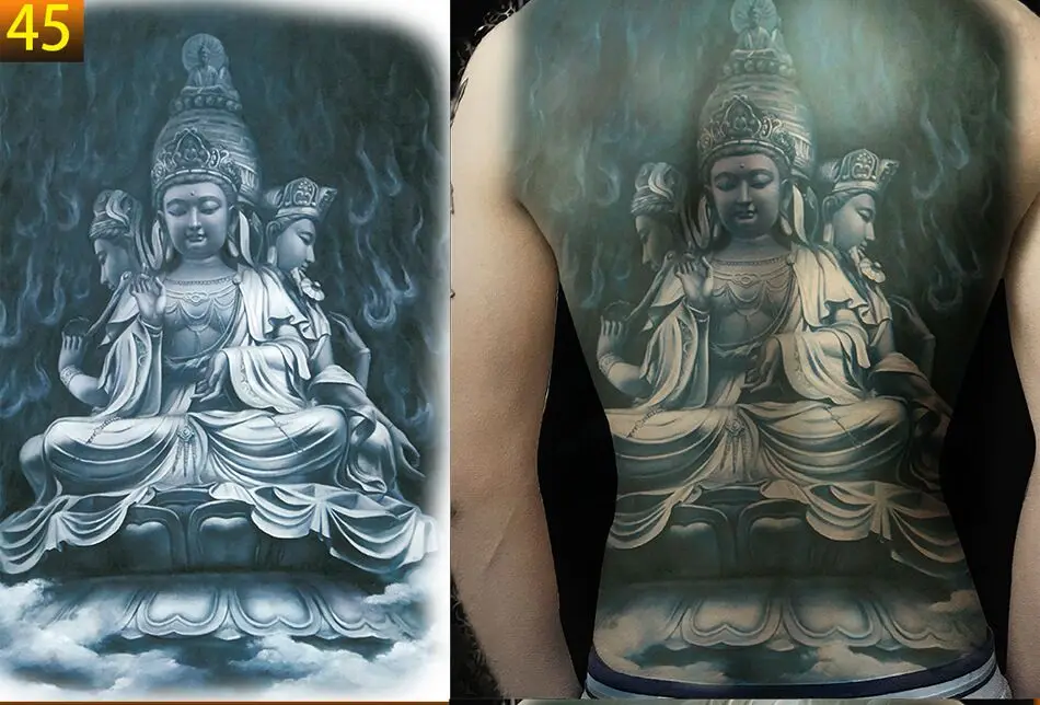 Полная обратная Татуировка Будда лояльность Гейша Дракон Тигр Карп дизайн Мужская временная татуировка наклейка Большой размер боди арт девушка модель - Цвет: X45