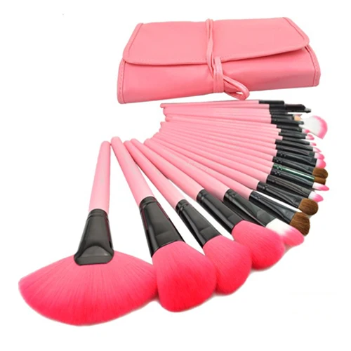 

2014 Hot Goat Hair Professional Makeup Brush Set Pink Makeup Brushes 24PCS/Set Including a Deluxe Leather Bag!