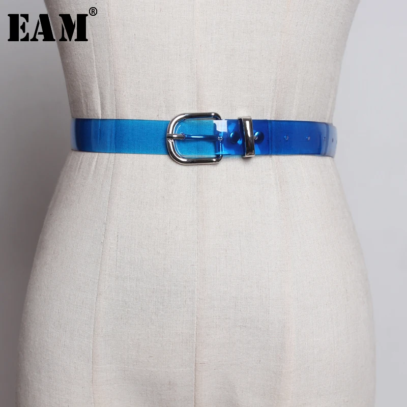 

[EAM] PVC Colorful Square Buckle Transparent Long Belt Personality Women New Fashion Tide All-match Autumn Winter 2019 JQ865