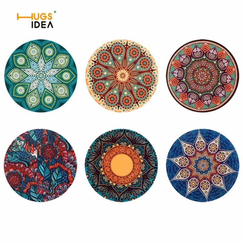 

HUGSIDEA 3D Mandala Style Drink Coaster Coffee Cup Mat Tea Pad Home Dining Creative Placemat Decoration Accessories 6PCS/Set