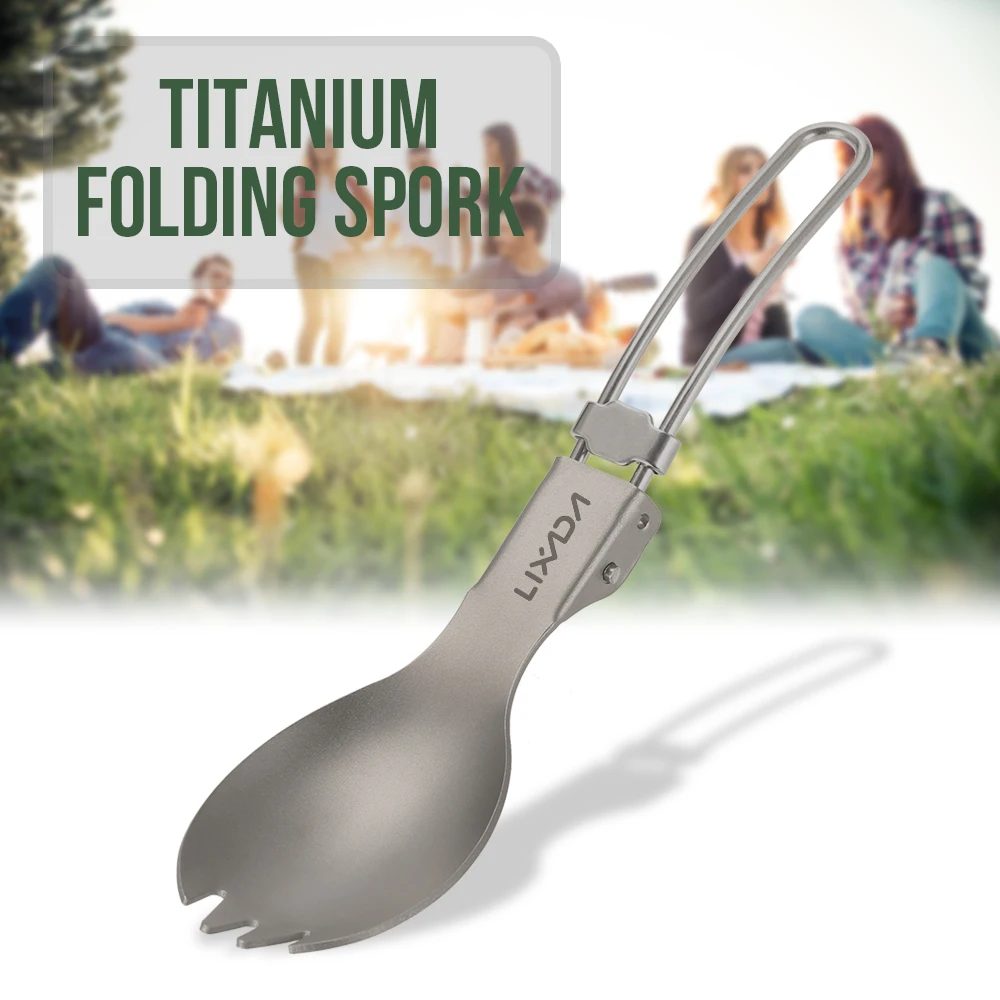 Lixada de titanio Spork plegable cuchara de Camping al aire libre de titanio cuchara cubiertos de vajilla de viaje plegable cuchara