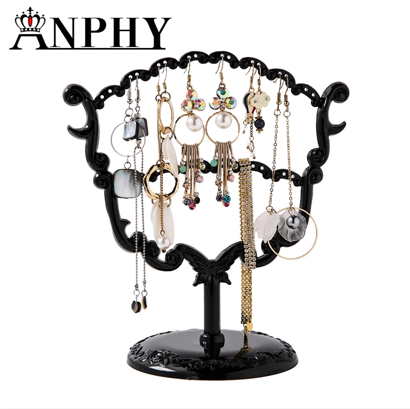 

ANFEI New Fashion Shape Earring Display Stand Black Plastic Jewelry Dispaly Holder Rack Showcase Jewelry Organizer