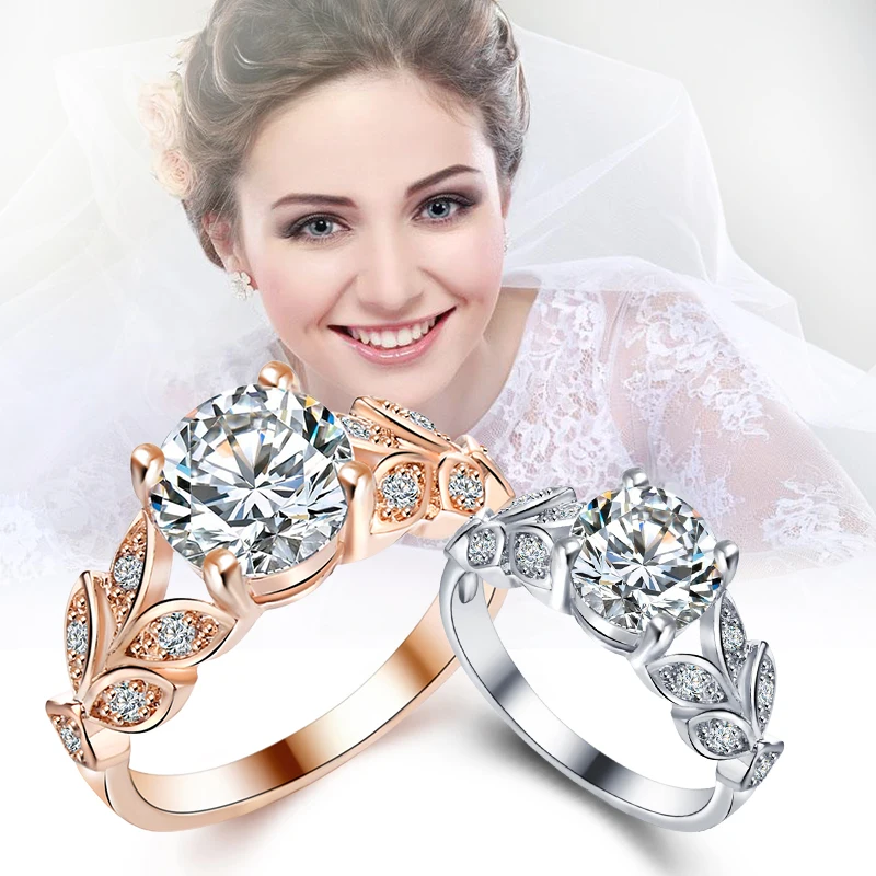 17KM Fashion Leaf Flower Wedding Rings For Women Ladys Gold Silver Color Bijoux Anel Femme Engagement Ring Crystal Jewelry 2018
