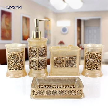 

Fashion European bathroom supplies resin AK190 bathroom sets five wedding bathroom suite toiletries Bathroom Accessories sets