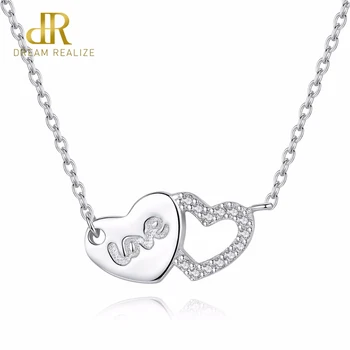 

DR Women Double Heart Tiny Cubic Zirconia Crystal Love Words Pendant Necklace Chain Choker Necklace Jewelry Gift Daily Wear