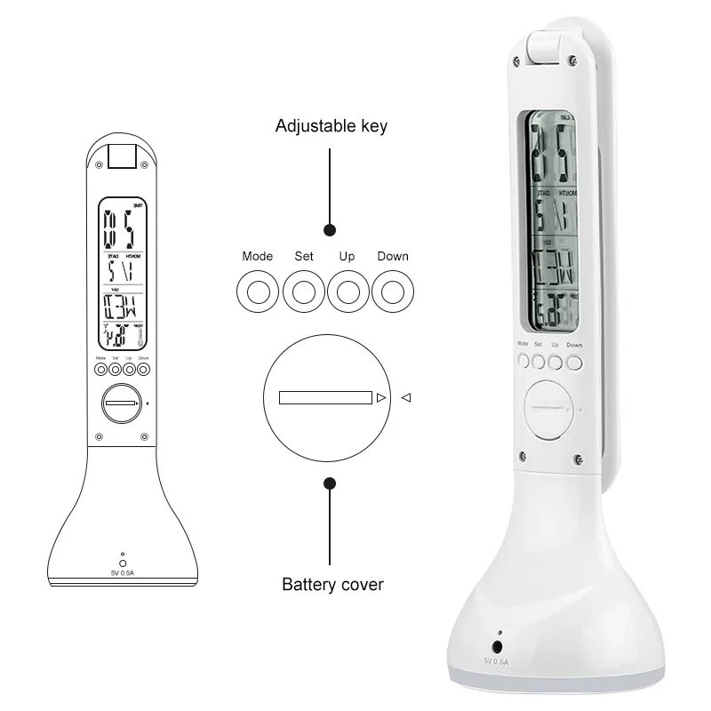 Многофункциональный светодиодный Настольный светильник с будильником, Складная Настольная лампа с регулируемой яркостью с календарем, температурная атмосфера, меняющая цвета