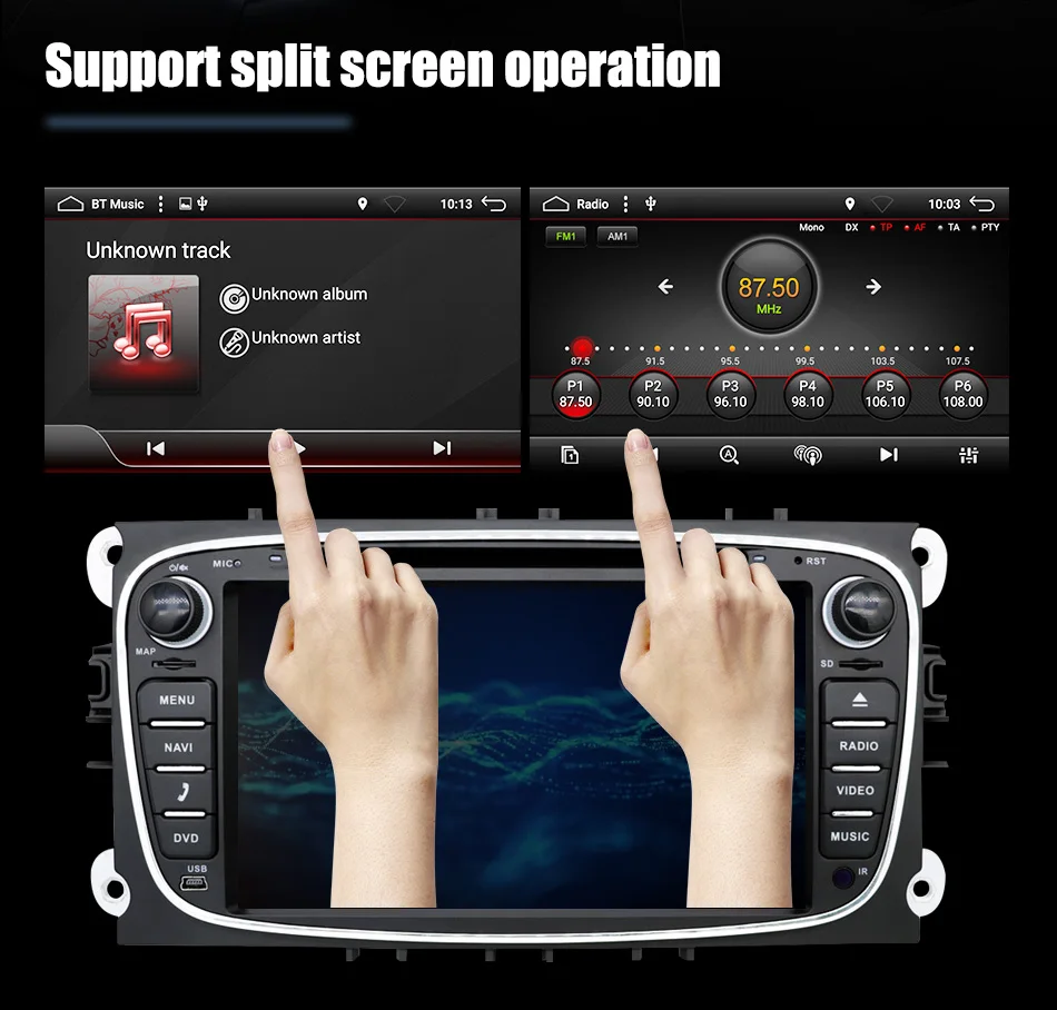 Excellent Eunavi 2 din Android 8.1 Octa Core Car DVD Player GPS Navi for Ford Focus Galaxy with Audio Radio Stereo wifi Head Unit 1024*600 17