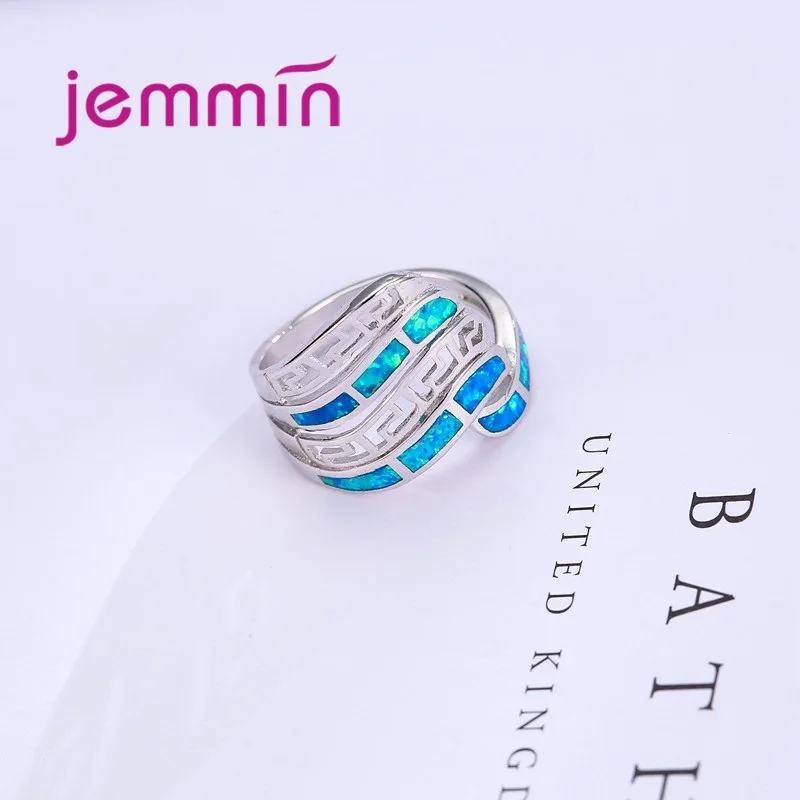 Роскошные преувеличенные 925 пробы серебряные кольца для вечерние ювелирные изделия выдалбливают Синий огненный опал палец кольцо для женщин и мужчин