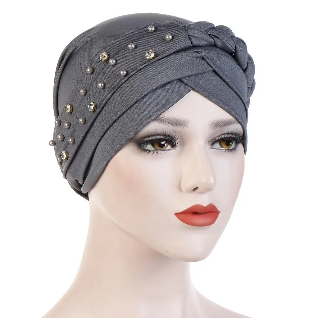 Мусульманская женская коса шляпа бини Skullies Бисероплетение Рак Кепка chemo тюрбан, головной платок обертывание исламский арабский капот выпадение волос шляпа Мода - Цвет: Dark Gray
