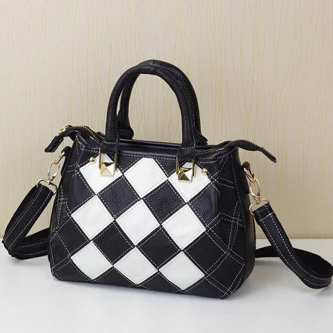 Россия стиль винтажная натуральная кожа кожанная женская сумка новая сумка через плечо повседневная женская сумка маленькая сумка - Цвет: K628 black and white