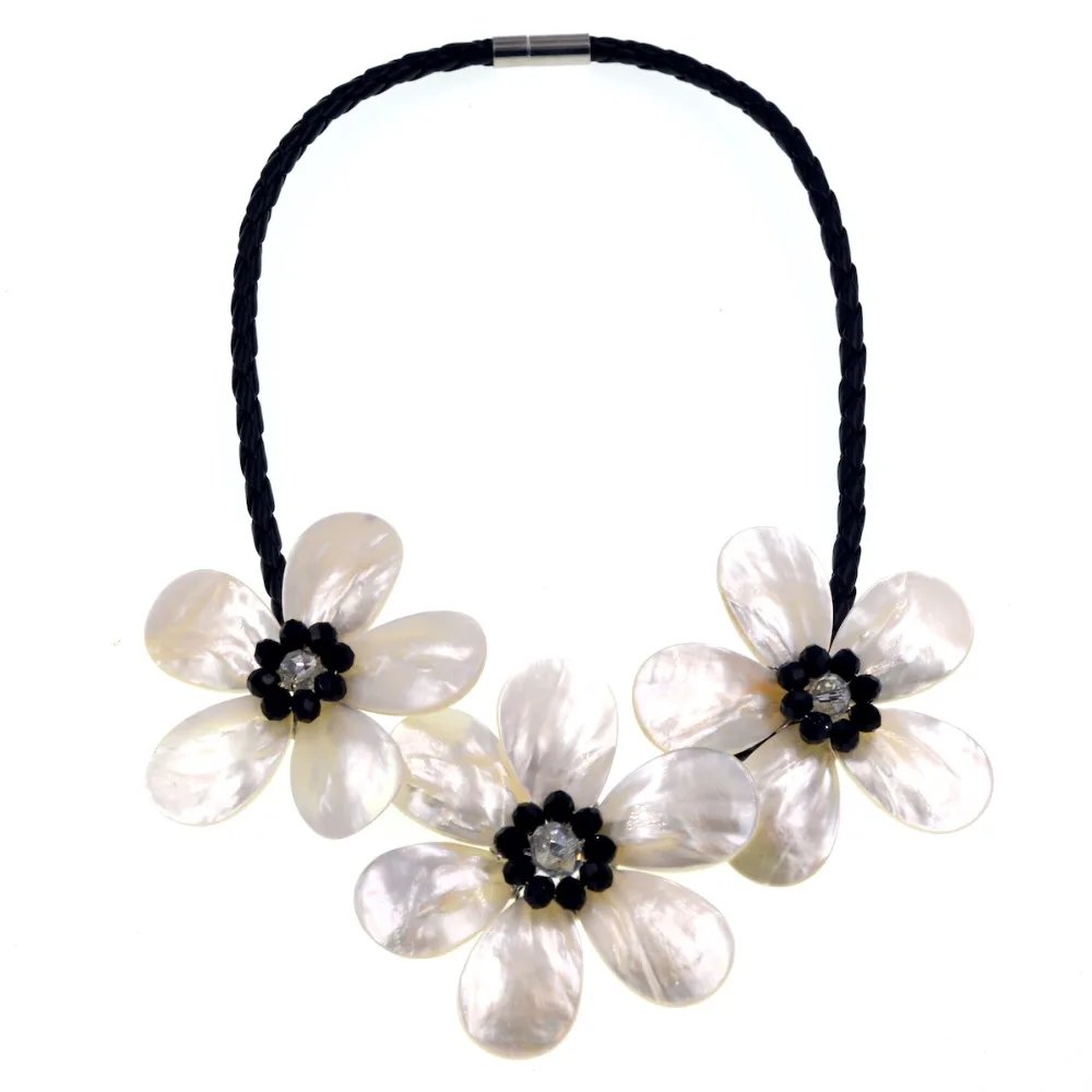 Noble Female Jewelry Black White Crystal Sea Shell Flower Necklace New Fashion Dress Accessories | Украшения и аксессуары