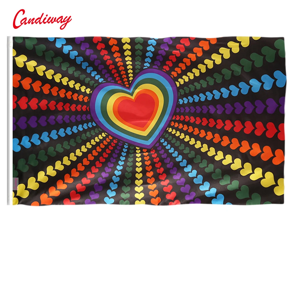 Rainbow Love Heart Flag 3x5 feet 150X90CM Home Decor Banner Polyester