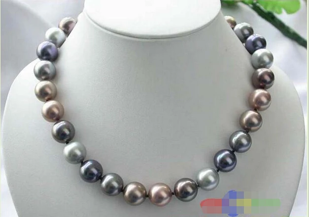 

p1742 17"14MM ROUND multicolor SOUTH SEA SHELL PEARL NECKLACE @^Noble style Natural Fine jewe FREE SHIPPING