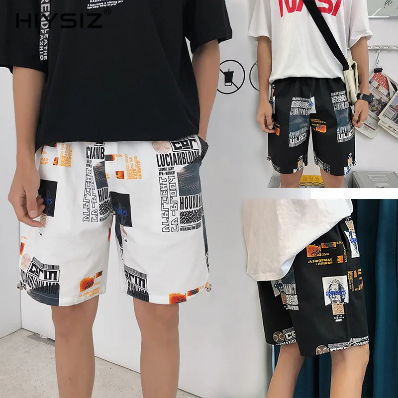 

HIYSIZ NEW Shorts 2019 Streetwear Casual harajuku digital print fashion shorts Fashion Trend Black White M to 5XL Summer ST295
