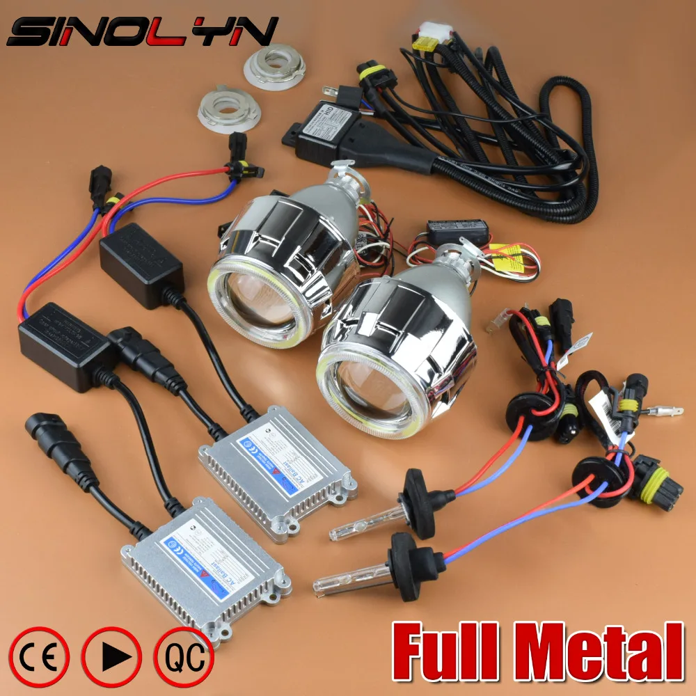 

SINOLYN Upgrade Full Metal 2.5'' Pro Leader HID Bi-xenon Projector Headlight Lens Kit With/ Without White Angel Eyes Halo Lenses
