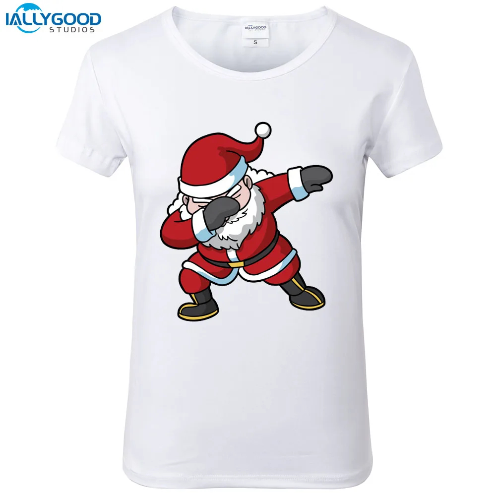 

Summer Funny Dabbing Santa Claus T-Shirt Women Cool Cotton Printed Christmas T shirt Soft Short Sleeve Women White Tops S1590