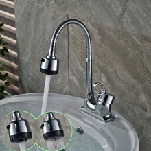 Хромированный кухонный кран на бортике с двойным отверстием с одной ручкой, гибкие трубы с горячей и холодной водой, кухонные смесители