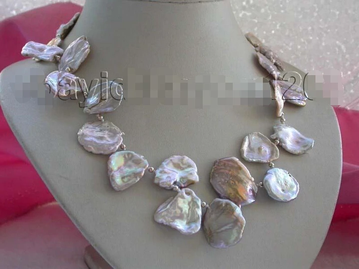 

FREE shipping>>> >>17" Genuine Natural 23x28mm purple Reborn Keshi Petal Pearl Necklace 14KGP #f1585! 6.07