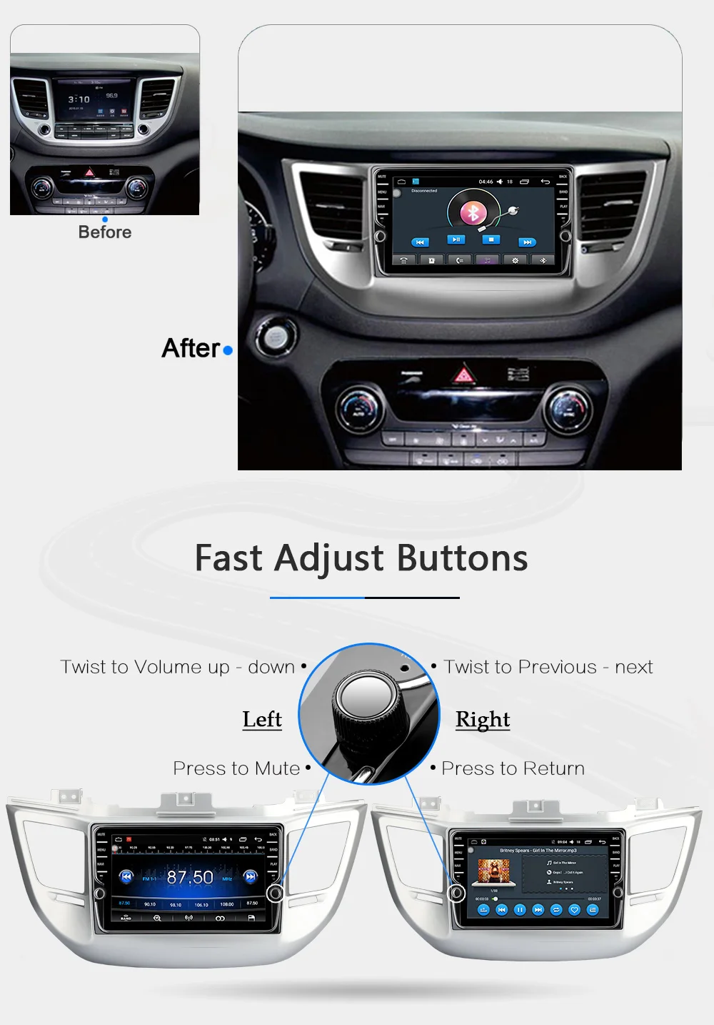 Top Funrover 2 din Car dvd Multimedia player Android 8.0 for Hyundai Tucson IX35 2016 2017 car radio gps navigation stereo IPS 2GRAM 10