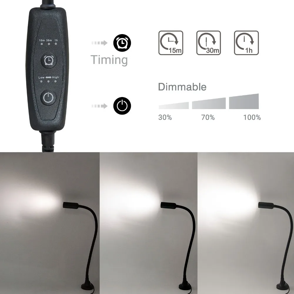 Гибкий светодиодный светильник Magnetc с питанием от USB, контрольная лампа, светильник для мастерской, светильник 3W регулируемой яркостью, функцией таймера и сильным магнитом