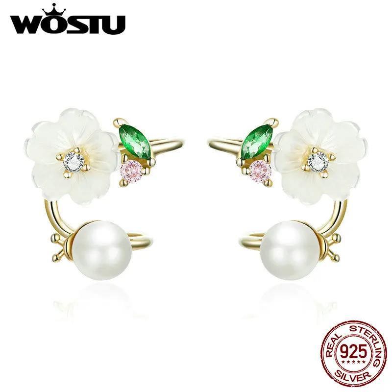 

WOSTU Authentic 925 Sterling Silver White Flowers Stud Earrings 2019 New Pearl Ladybug Earrings Hot Sale Jewelry CTE242