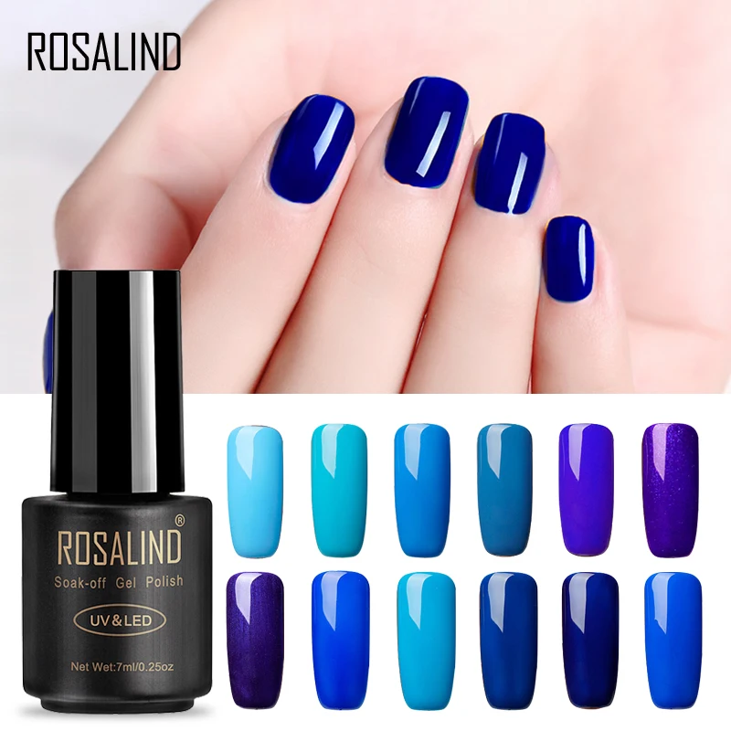 ROSALIND Gel 7ML Popular BLUE Color Series UV LED Nail Polish Top Base Coat Needed Art Semi Permanent Lacquer | Красота и здоровье