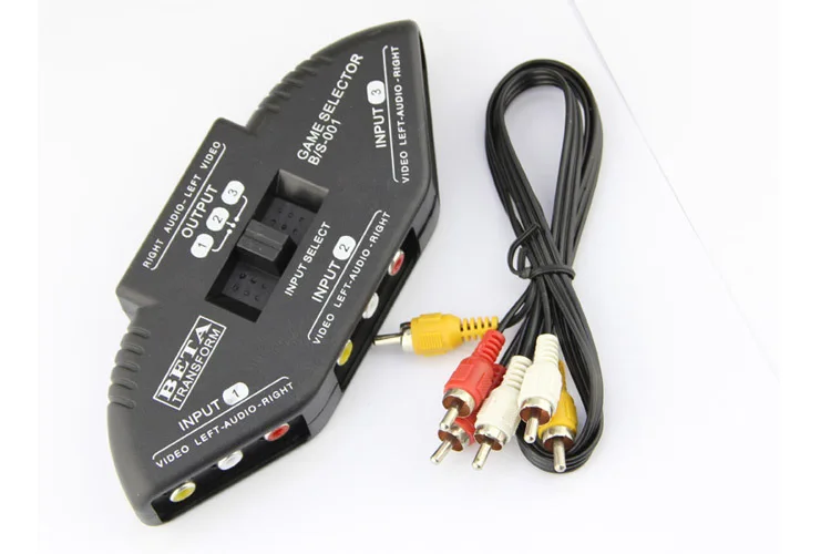 

Elistooop Selector 3 Ports Switcher 3Fach Audio Video Umschalter Verteiler AV Cinch/RCA Splitter Box Mit Cinchkabel Converter