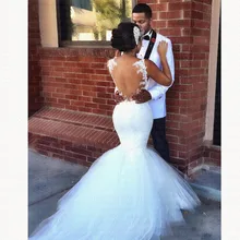 Африканский Потрясающие спинки Русалка свадебное платье бретельках Свадебные платья