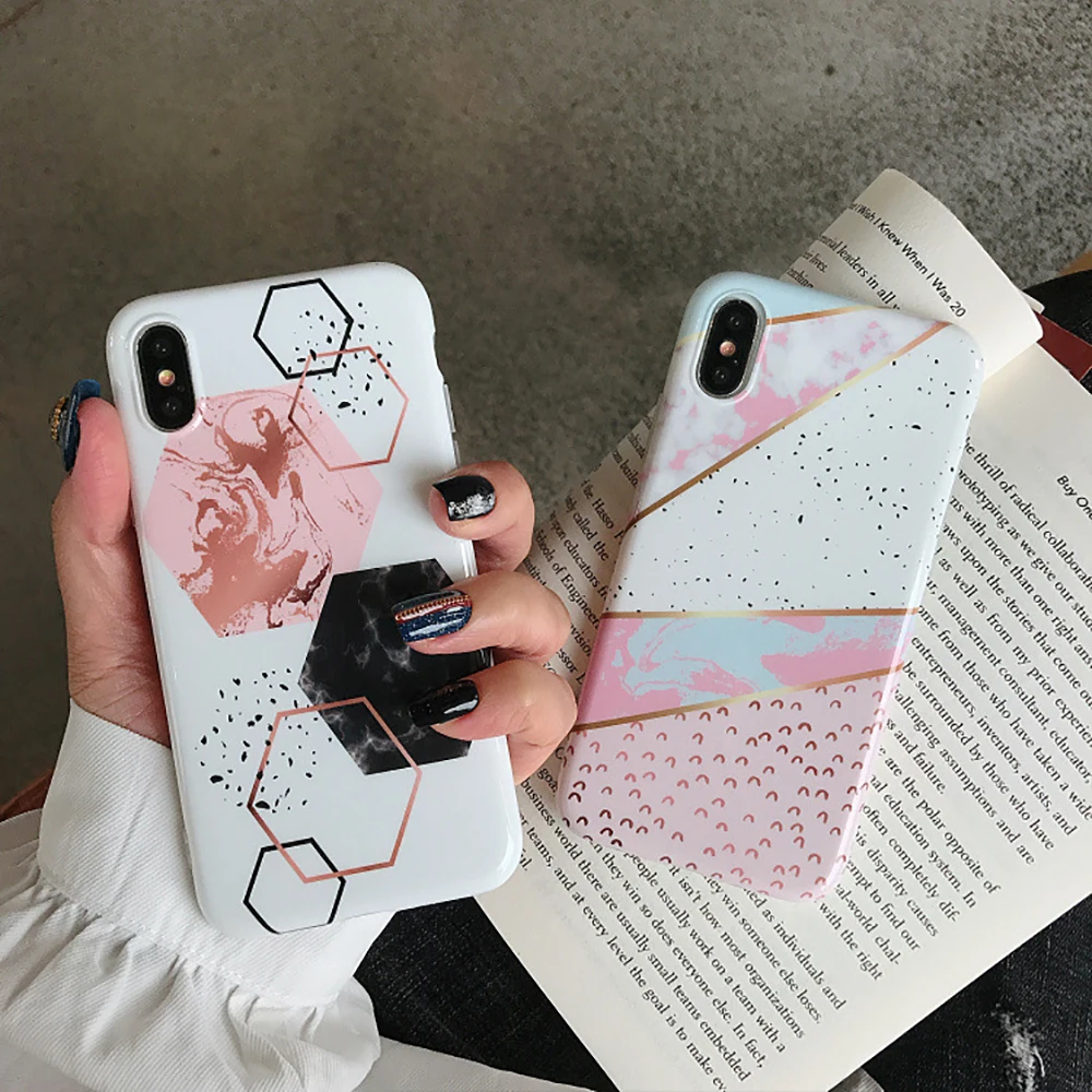 

Heyytle Elegant Geometric Marble Pattern Case For iPhone XR XS MAX 8 7 6 6SPlus Cases Girl Ultra Thin Soft Slim Protective Shell