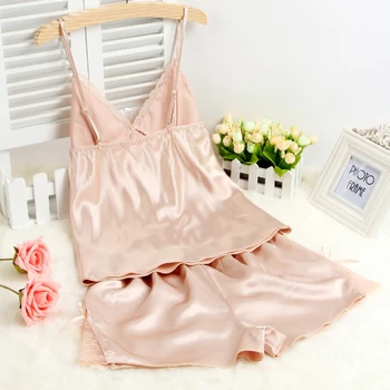

Sexy Women Faux Silk Sleepwear Braces Shirts+Shorts Underwear Pajamas Robes Set Y001