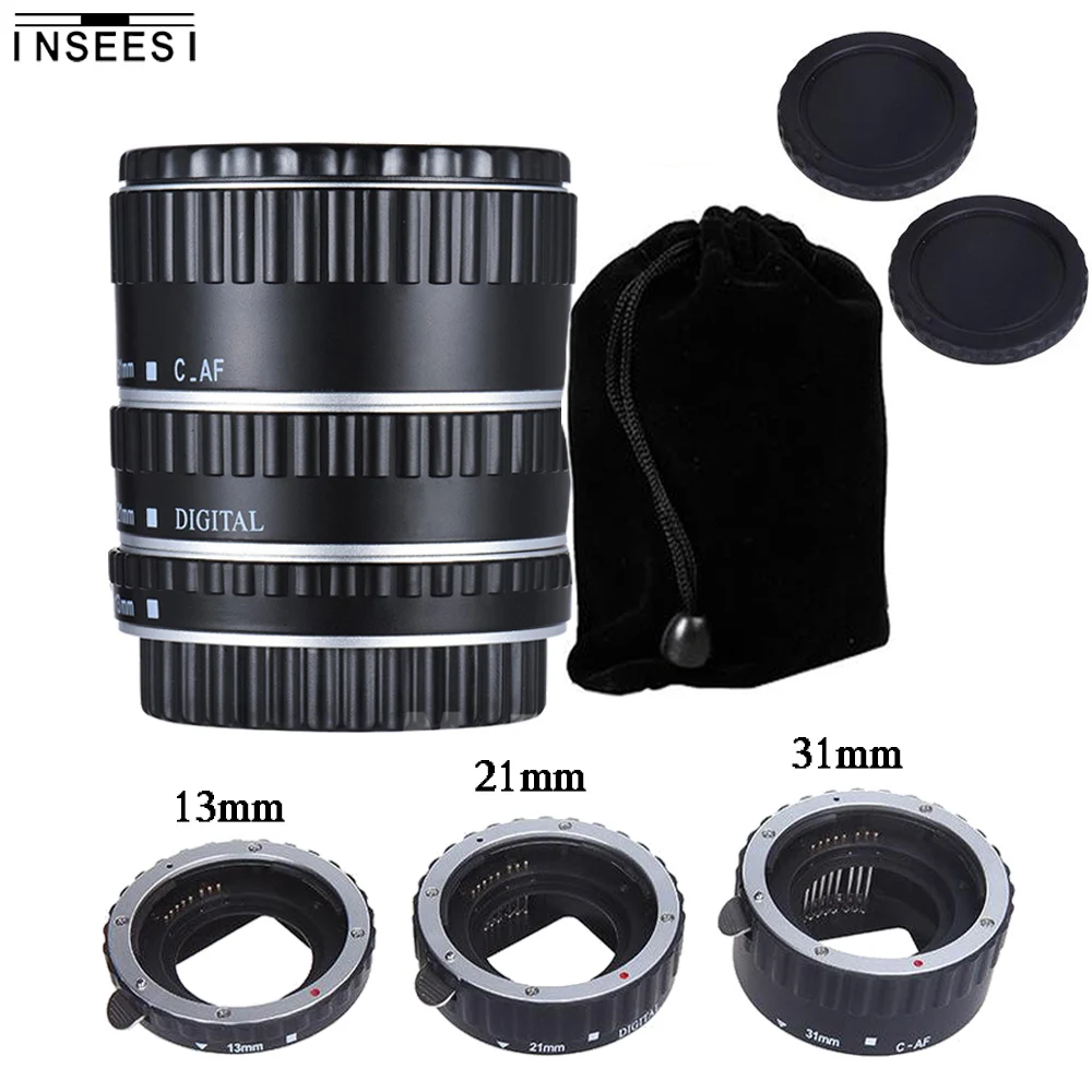 

INSEESI Silver Metal Mount Auto Focus AF Macro Extension Tube Ring Lens For Canon EF EF-S 60D 650D 700D 70D 5D II Lens Adapter
