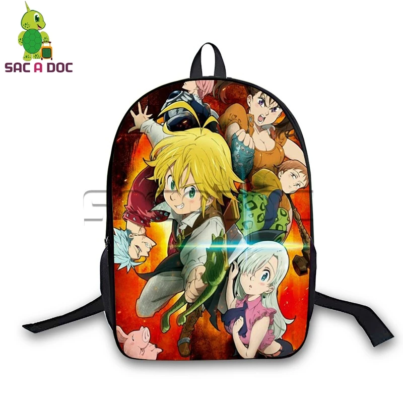 أنيمي السبع المميتة للمراهقين بنين بنات حقائب مدرسية nanatsu لا taizai meliodas اليزابيث الطباعة حقائب السفر