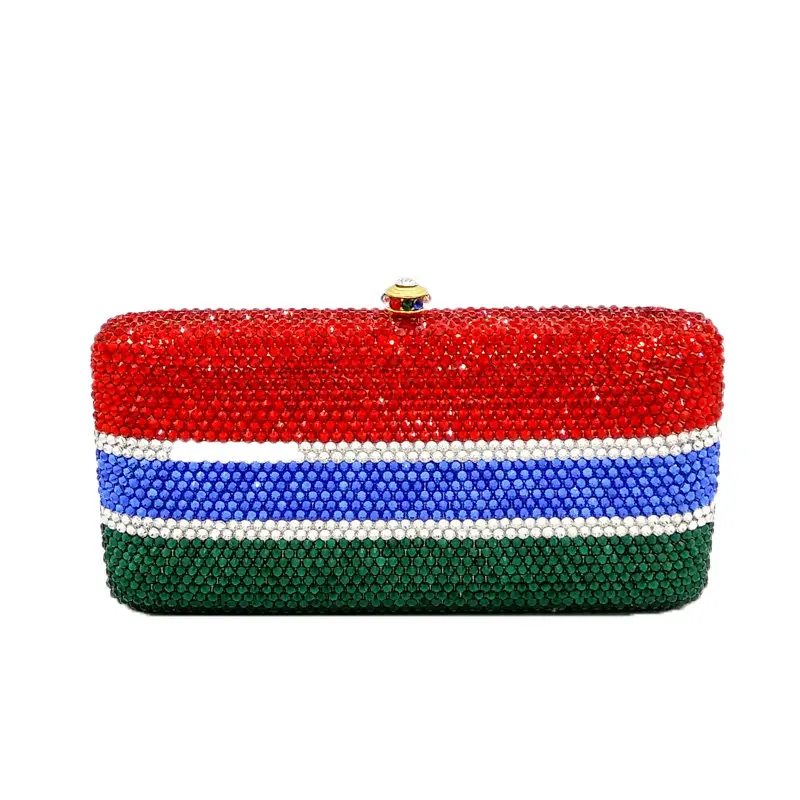 Бутик De FGG страны Национальный флаг Женская Хрустальная вечерняя сумка металлический чехол Minaudiere сумки и кошельки женские вечерние сумки - Цвет: Gambia
