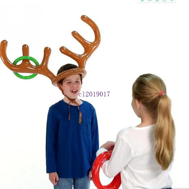 

100pcs New Inflatable Kid Children Fun Christmas Toy Toss Game Reindeer Antler Hat With Rings Hats Party Supplies#12