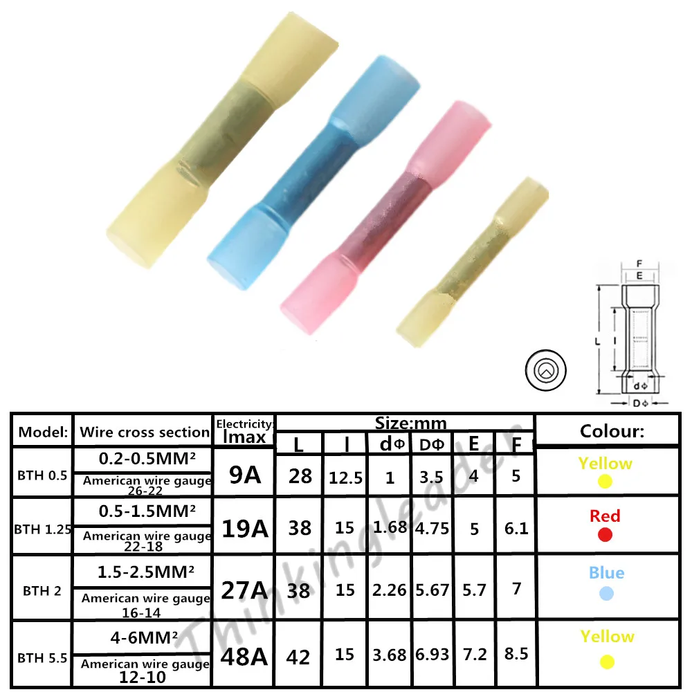 

10/20/25/50PCS Heat Shrink Terminal Insulated Butt Electrical Splice Wire Connectors Cable Crimp Terminal Connector AWG 22-10