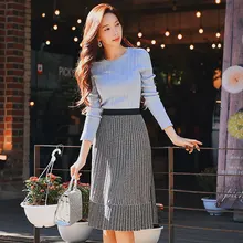 Dabuwawa трикотажная Повседневная винтажная юбка новая женская модная элегантная юбка средней длины плиссированные юбки# DN1ASK003