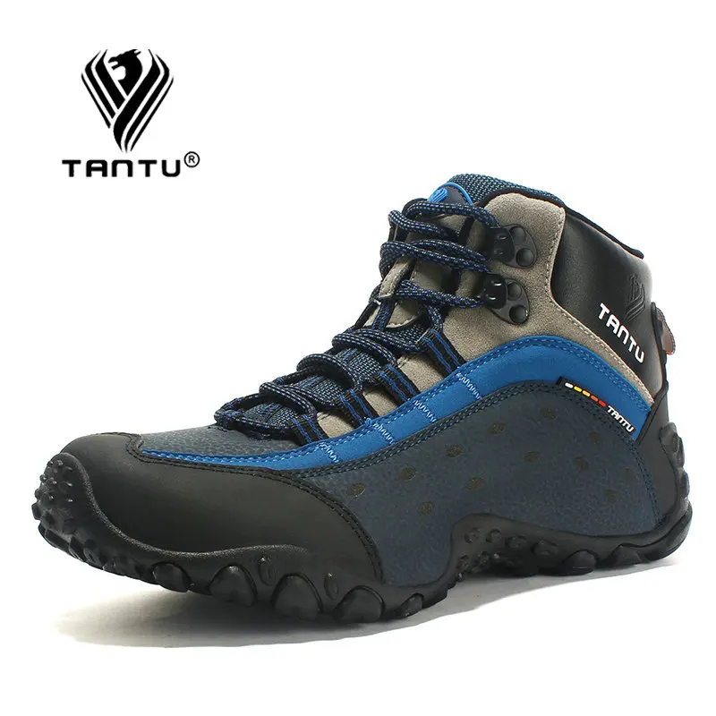 TANTU треккинговые ботинки для мужчин водонепроницаемые походные ботинки кожаные мужские уличные горные ботинки походные кроссовки Большие размеры 39~ 46 - Цвет: Dark Blue
