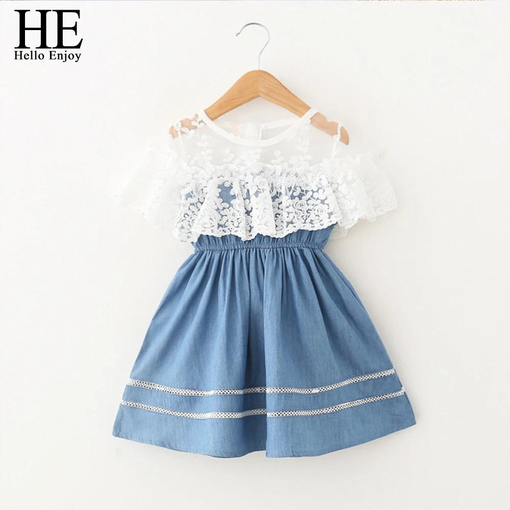 

HE Hello Enjoy 2-6 Years Girls Clothing 2019 Summer New Fashion Lace Princess Dress Kid Children Dress Girls Clothes Girls Dress