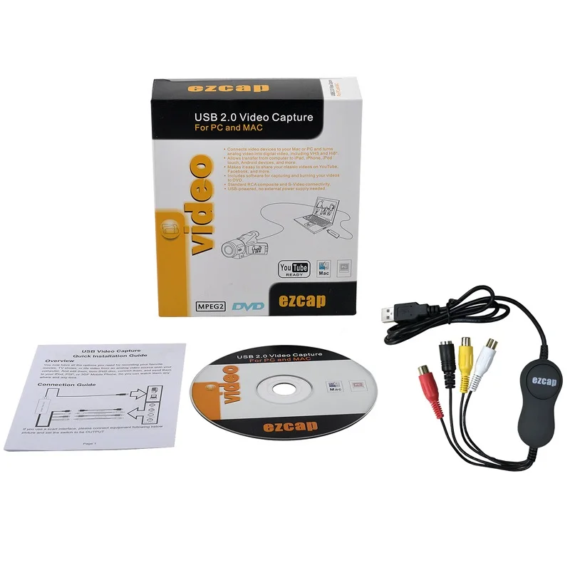 EzCAP159 USB2.0 Video Audio capture card convert analog video audio to digital for windows & Mac OS 10.14 64bit or later video capture adapter,audio capture converter