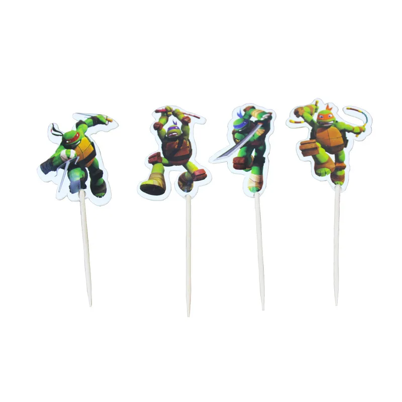 

New 24pcs Teenage Mutant Ninja Turtles Cupcake Topper Picks Kids Birthday Party Wedding Decoration sword knife warrior Cake flag