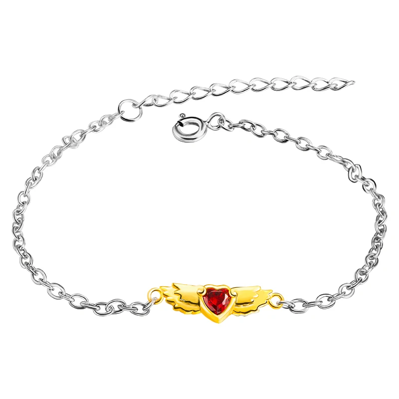 S925 карты Captor Sakura Kinomoto Сакура Красное сердце с золотыми крыльями браслет ручной