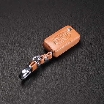 

2017 Hot sale genuine Leather key chain ring cover case For Peugeot 107 206 207 208 306 307 308 407 408 508 607 RCZ,2 Buttons